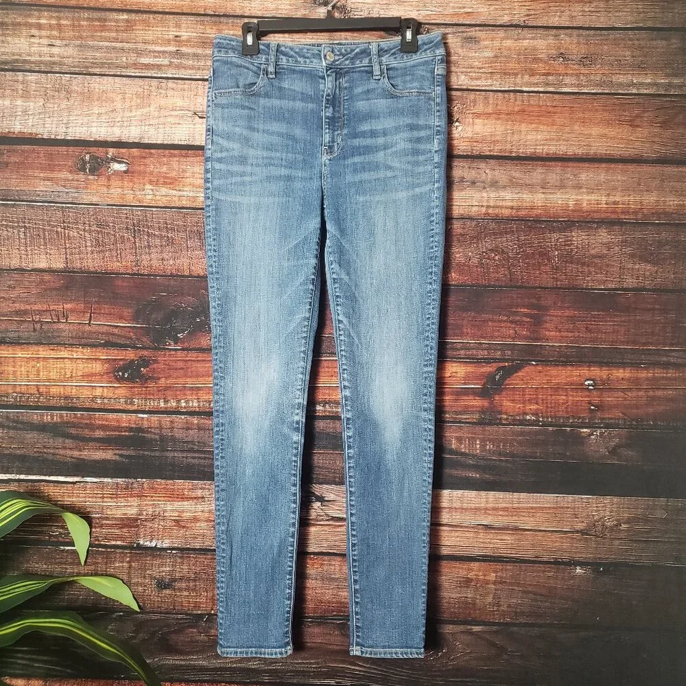 American Eagle Size 10 Long Super High Rise Stretch Jegging Jeans Blue Denim - Picture 6 of 11